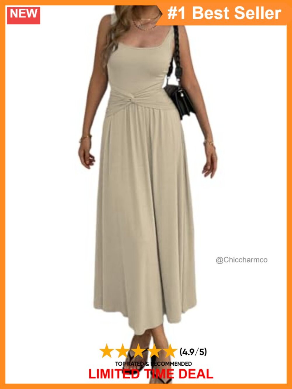 Mock Knot Front Maxi Dress Sleeveless Square Neck Ruched Waist Flowy Casual